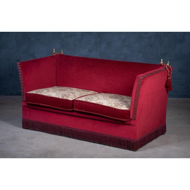1950s Vintage Red Velvet Knole Sofa with Floral Cushions, 1950s For Sale - Image 5 of 13