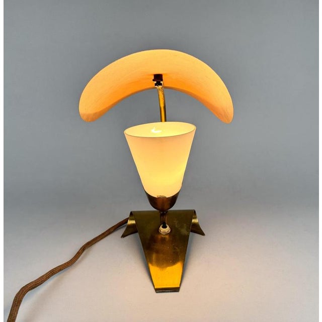 Art Deco Brass & Milk Glass Table Lamp, 1930s For Sale - Image 4 of 13