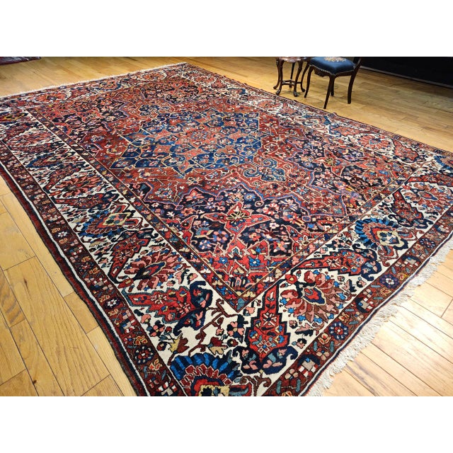 Vintage Oversize Persian Bakhtiari Rug, Hand-Knotted Wool, Geometric Pattern, Burgundy & Ivory, 11x15 For Sale - Image 4 of 16