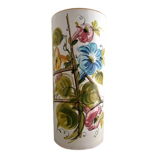 Italian Glazed Terracotta Floral Umbrella Stand For Sale