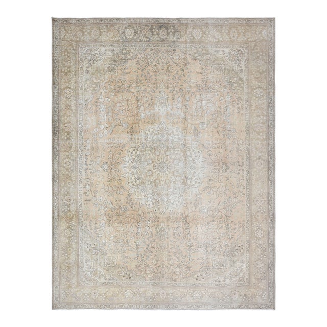 1970s Vintage Persian Handmade Wool Cotton Orange Area Rug For Sale