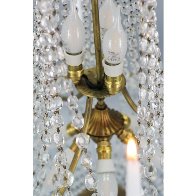 French Louis XVI Style Brass and Crystal Basket 9-Light Chandelier For Sale - Image 16 of 18