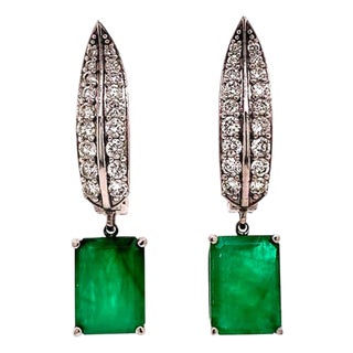 Diamond Emerald Earrings 4.74 TCW 14 Karat White Gold Certified For Sale