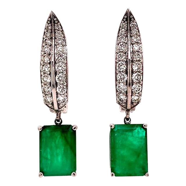 Diamond Emerald Earrings 4.74 TCW 14 Karat White Gold Certified For Sale