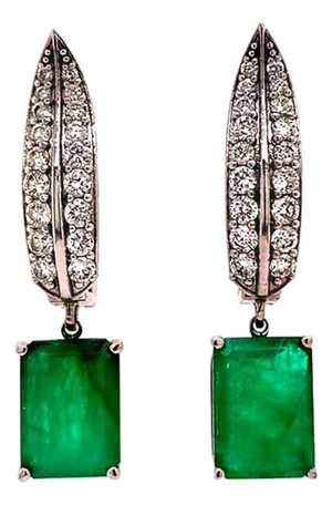 Diamond Emerald Earrings 4.74 TCW 14 Karat White Gold Certified