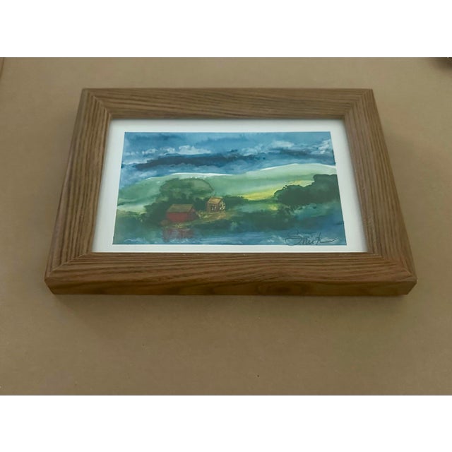 Farmhouse “Where Hills Meet Sky” Original Framed Landscape Watercolor by Nancy Smith For Sale - Image 3 of 4