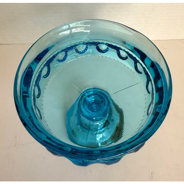 Indiana Glass Company 1960s Indiana Glass King's Crown Aqua Blue Thumbprint Pedestal Compote For Sale - Image 4 of 7