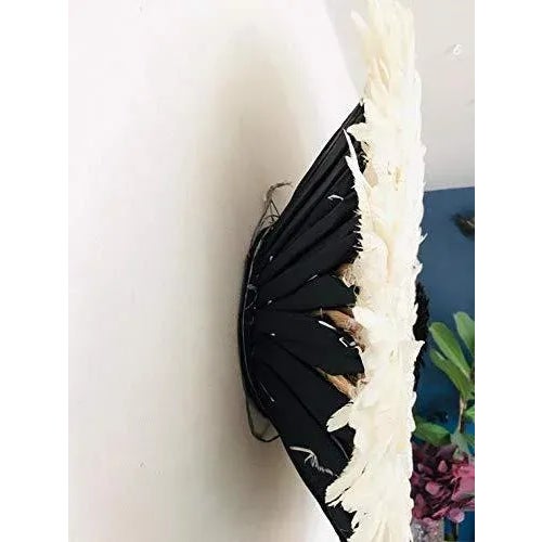 White Feather Juju Hat Set of 3: Boho Wall Decor, Handmade Cameroon, Set of 24", 16", 16" For Sale - Image 4 of 6