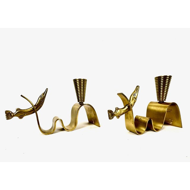 Swedish Brass Candleholder by Carl-Einar Borgström for Ystad Metall, 1940s, Set of 2 For Sale - Image 3 of 13