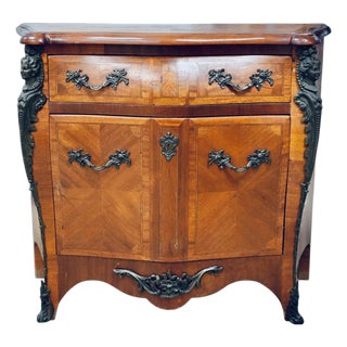French Renaissance Revival Figured Walnut Marble-Form Commode With Bronze Caryatid Mounts, Circa 1890–1910 For Sale