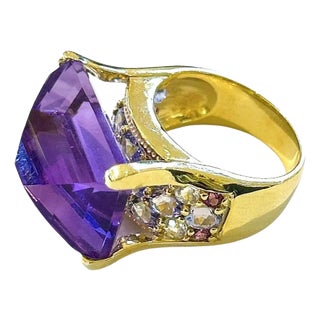 Bochic “Orient” Amethyst & Fancy Color Sapphire Cocktail Ring 18K Gold & Silver, Size 7 For Sale