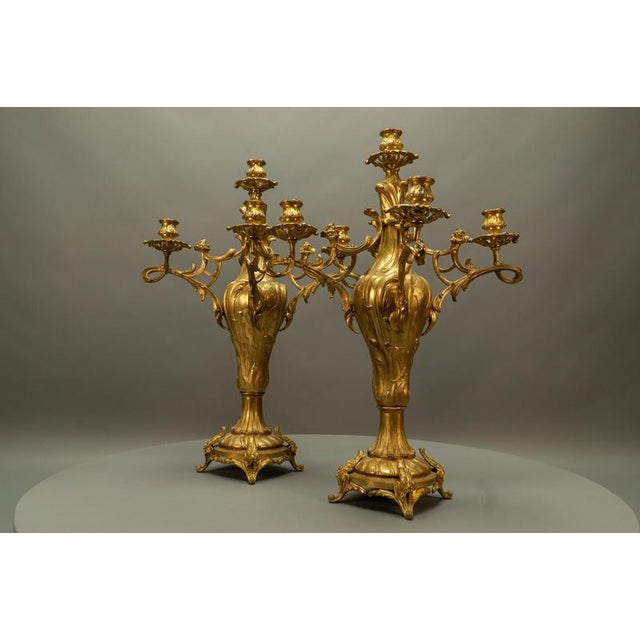 Large French Louis XV Style Bronze Candelabras, 1920, Set of 2 For Sale - Image 14 of 18