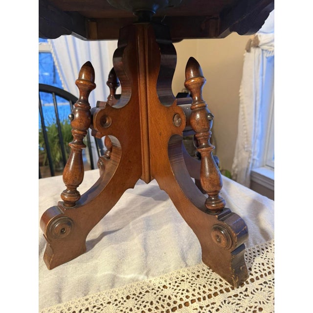 Late 19th Century Antique 1800s Needlepoint Upholstery Piano Stool Swivel Seat Rare Carved Wood For Sale - Image 5 of 12