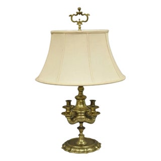 Vintage Middle Eastern Brass Genie Oil Lamp Candelabra Table Lamp With Shade For Sale