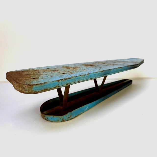 1940's Industrial Folding Ironing Board, Blue Painted Steel For Sale - Image 9 of 14