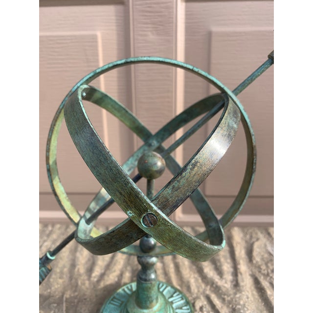 Late 20th Century Vintage English Country Brass Verdigris Garden Armillary Sundial For Sale - Image 5 of 11