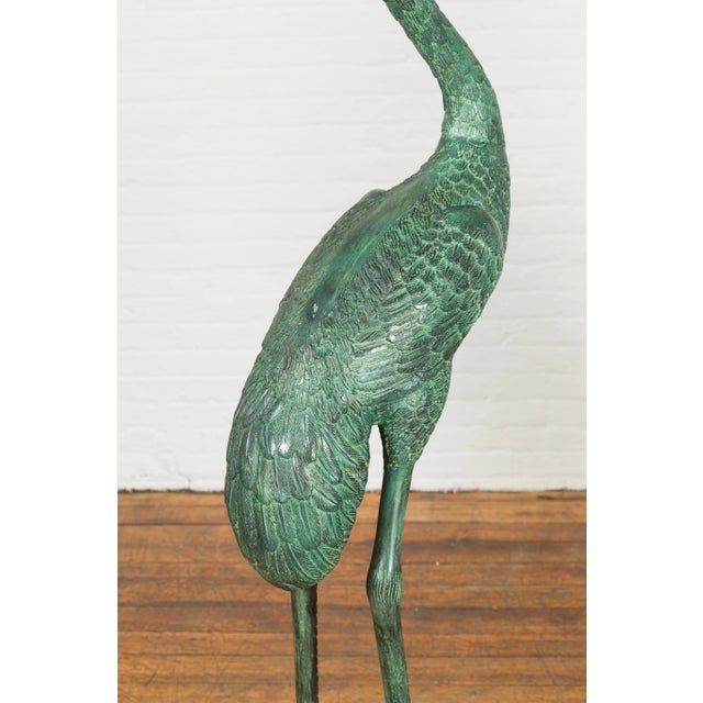 Contemporary Verdigris Bronze Crane Sculptures Tubed as Fountains - A Pair For Sale - Image 4 of 12