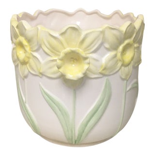 Vintage Fitz & Floyd Yellow Daffodil Planter Pot For Sale