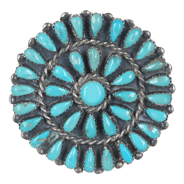 Vintage HY Native American natural turquoise cluster pin silver For Sale