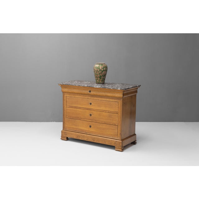 French Louis Philippe oak commode with original marble top. Circa 1880.