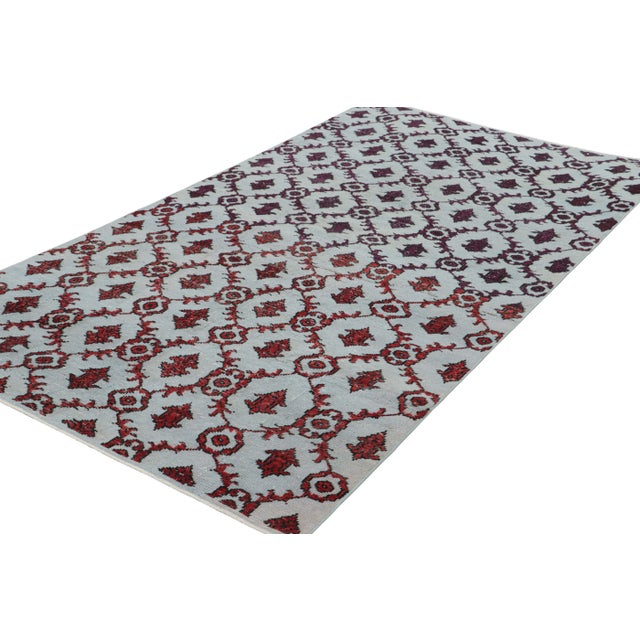 Rug & Kilim Vintage Zeki Müren Rug in Blue With Burgundy Floral Trellis | Rug & Kilim For Sale - Image 4 of 7