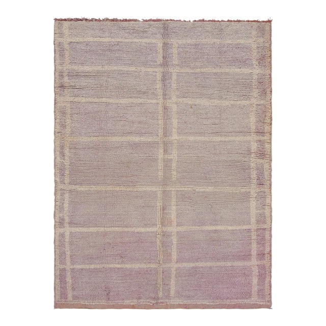Vintage Moroccan Rug in Mauve and Beige With Geometric Patterns - Rug & Kilim For Sale