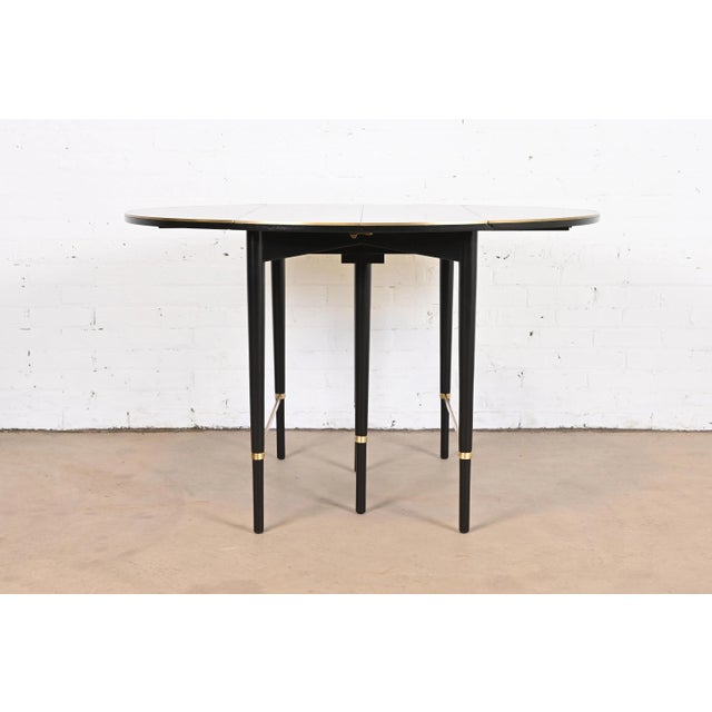 Black Paul McCobb Connoisseur Collection Black Lacquered Mahogany and Brass Extension Dining Table, Newly Refinished For Sale - Image 8 of 12