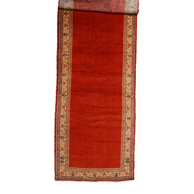 Traditional Vintage Mahal Red and Beige Wool Persian Runner With Open Field by Rug & Kilim For Sale - Image 3 of 7