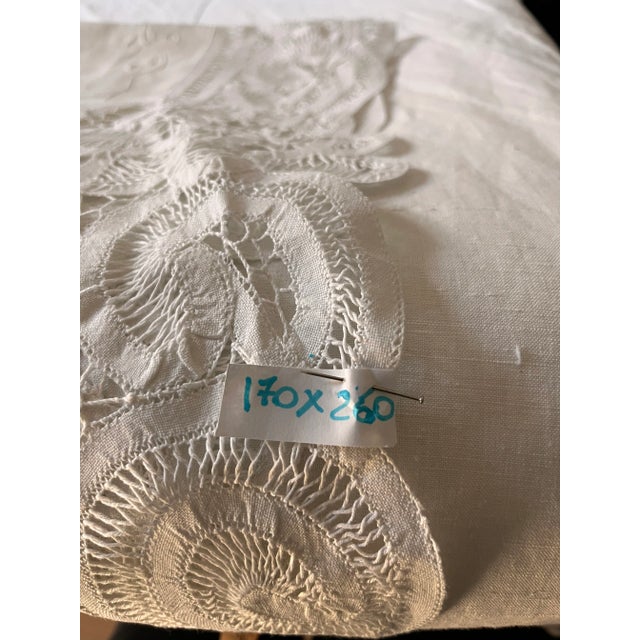 Large Hand-Embroidered Linen Tablecloth, 1900s For Sale - Image 3 of 9