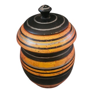 1960s Mid-Century Pakistani Hand-Turned Wooden Lacquerware Jar For Sale