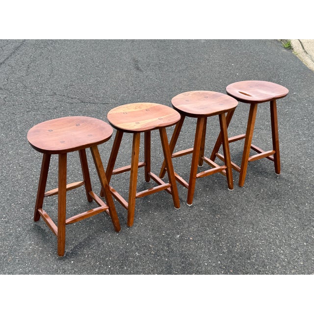 4 solid cherry wood barstools by Hunt furniture company Wingdale New York please look at pictures for overall detail. Any...