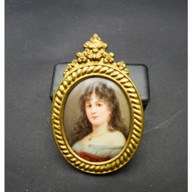 19th C Porcelain Miniature Portrait Young Woman W Dark Hair Signed Sherl For Sale In Monterey, CA - Image 6 of 12
