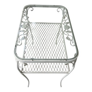 Early 20th Century Mid Century Woodard Style Chantilly Rose White Wrought Iron Side Table For Sale