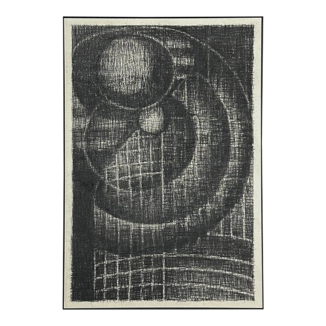 Vintage Abstract Postmodernist Charcoal on Paper, Matted/Anni Albers/Josef Albers For Sale