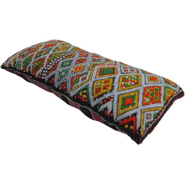 Yellow Mid-Century Green & Orange Diamonds Moroccan Wool Pillow For Sale - Image 8 of 11