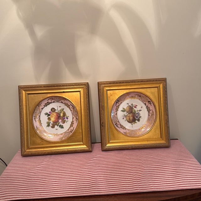 20th Century Hand Painted Fruit Motif Mounted Decoratives Plates by Mark Roberts, Framed- a Pair For Sale - Image 10 of 12
