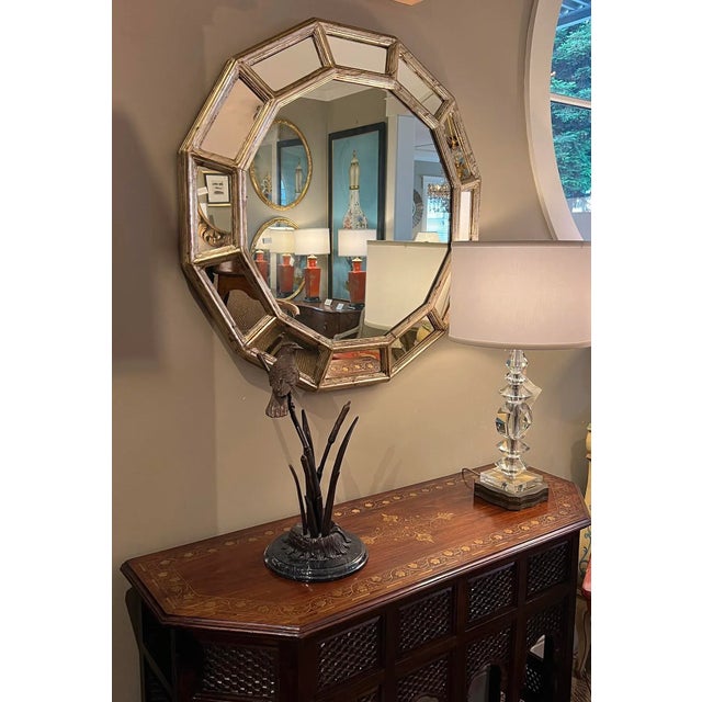 Wood Italian Silver-Leafed Giltwood Dodecagon Mirror For Sale - Image 7 of 7
