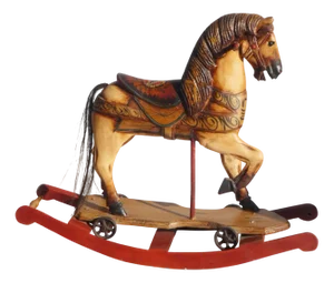 Wood Carved Rocking Horse with Glass Eyes, 1950s