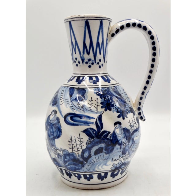 19th-C Dutch Delft Chinoiserie Pitcher With Figures Lobed Hand Painted For Sale - Image 9 of 9