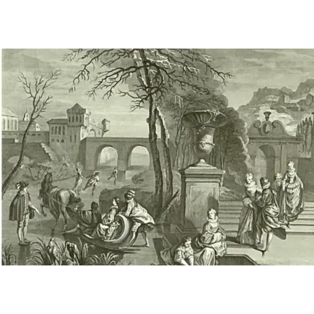 Rococo L' Hiver (Winter) Engraving Print, After Antoine Watteau For Sale - Image 3 of 9