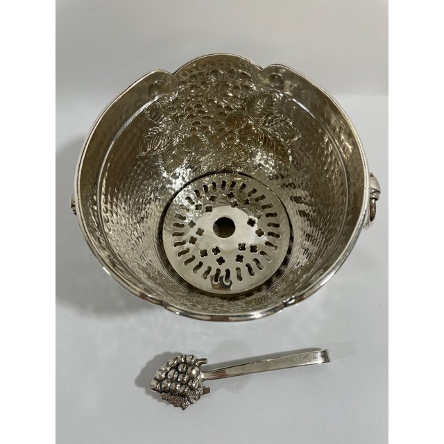 1970s Italian Silverplated Grape Motif Ice Bucket With Drain and Tongs For Sale - Image 11 of 18