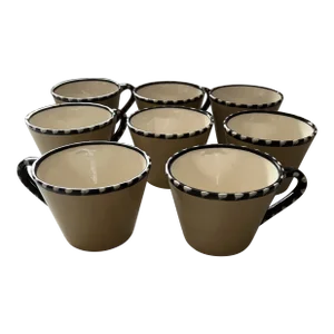 2000s Signed Artist Jurado Large Hand-Painted Ceramic Tea/Coffee Cups- Set of 8