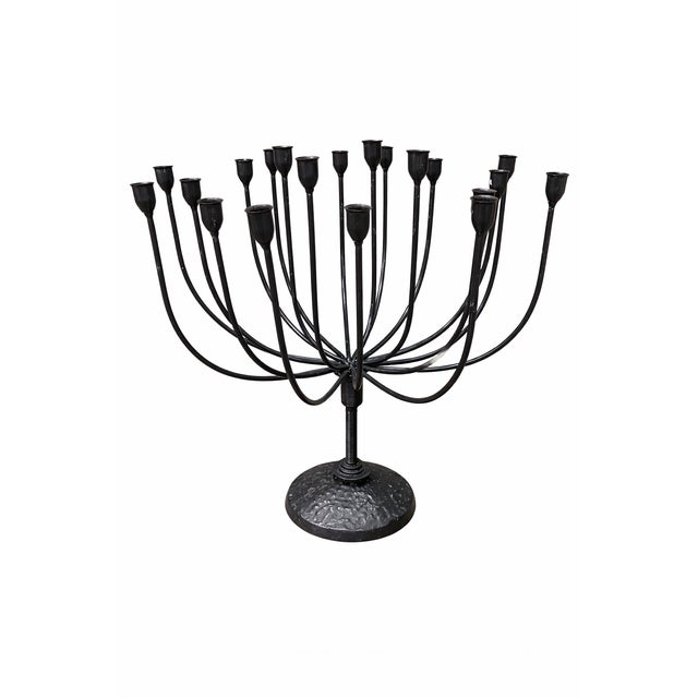 Brutalist 1990s Large 20-Light Brutalist Wrought Iron Sculptural Candelabra, 21" Tall For Sale - Image 3 of 6