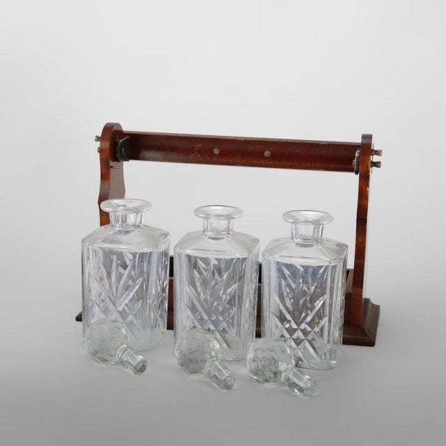 Antique Oak Tantalus With 3-Art Glass Spirit Decanters C1920 For Sale - Image 6 of 7