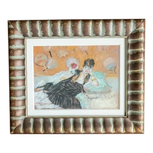 Early 20th Century French Impressionist Pastel Painting of a Lady and Her Fans, After Manet
