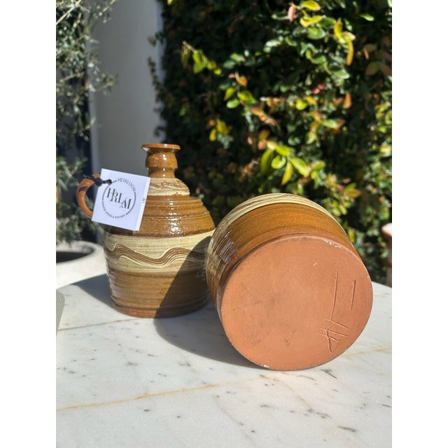 Pair of Vintage Signed Studio Pottery Candlesticks With Handles For Sale - Image 11 of 13