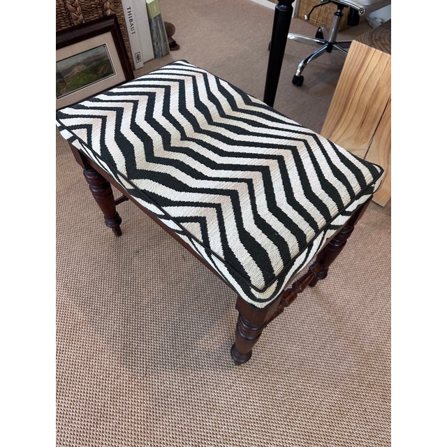 Black Early 19th Century English Walnut Bench With Zebra Epingle Cushion For Sale - Image 8 of 9
