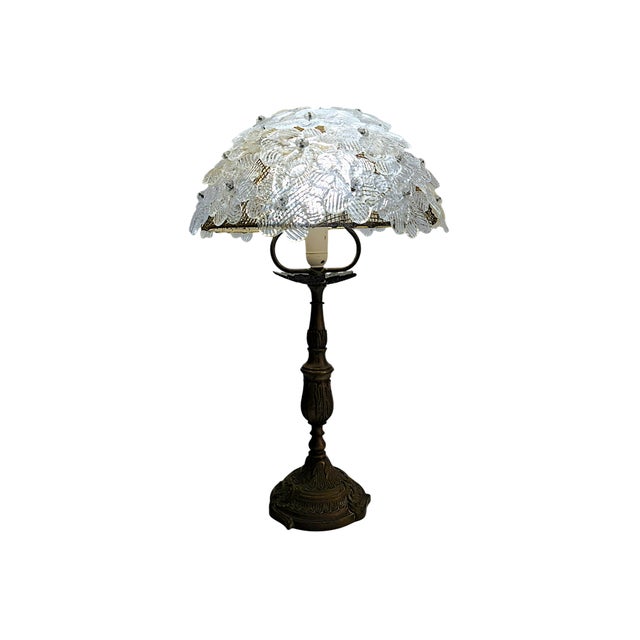 Vintage Murano glass table lamp from the 1960s. The lamp is Art Nouveau in style. It evokes Hollywood Regency and boho...