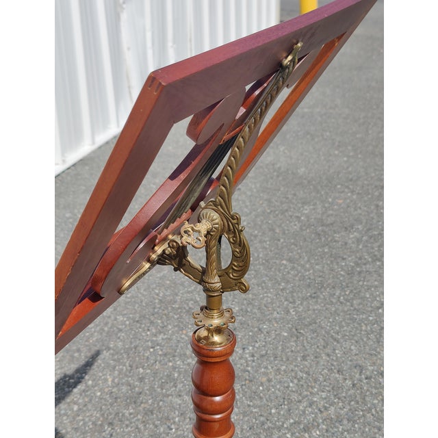 Early 20th Century Antique Mahogany Lyre and Brass Music Stand For Sale - Image 5 of 10