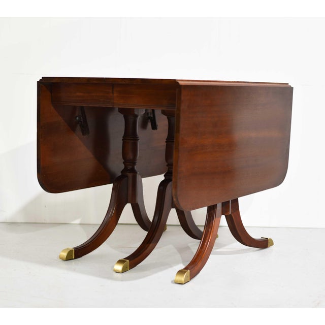 Brown Mid Century Regency Style Mahogany Drop-Leaf Dining Table With Brass Capped Feet For Sale - Image 8 of 13